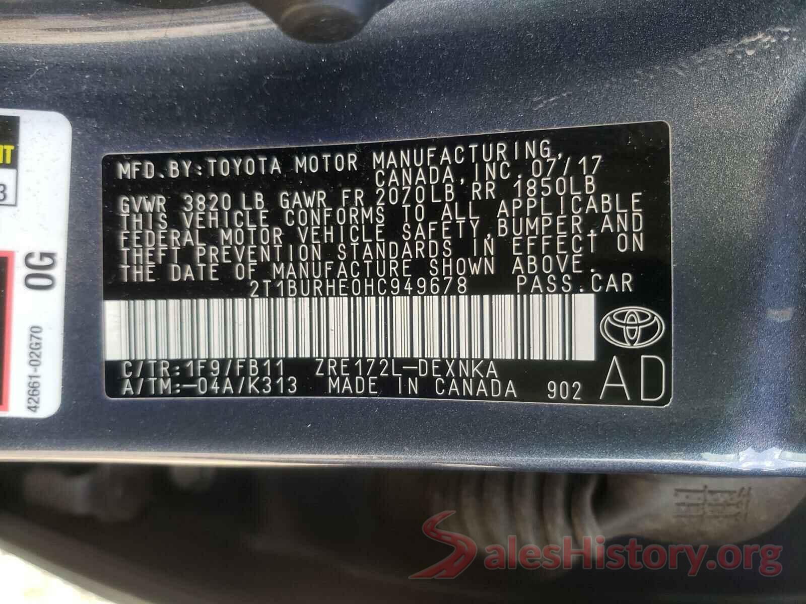 2T1BURHE0HC949678 2017 TOYOTA COROLLA