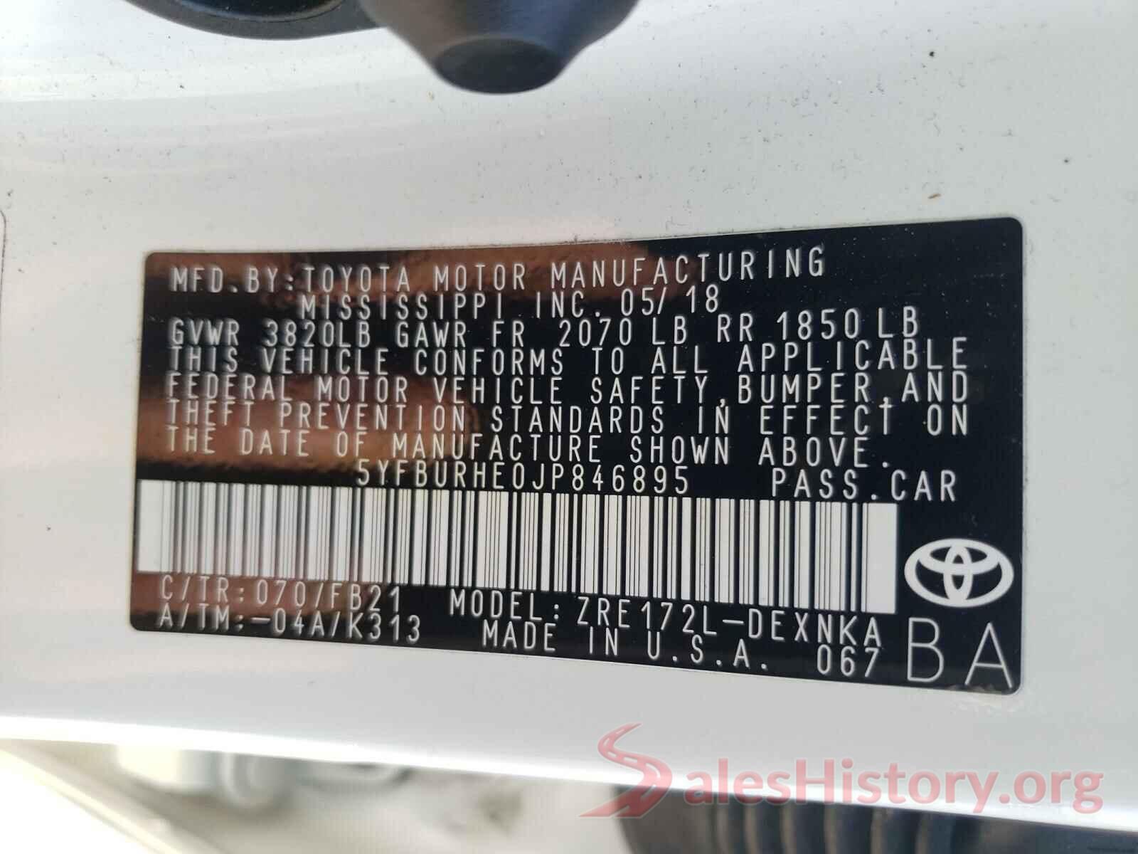 5YFBURHE0JP846895 2018 TOYOTA COROLLA