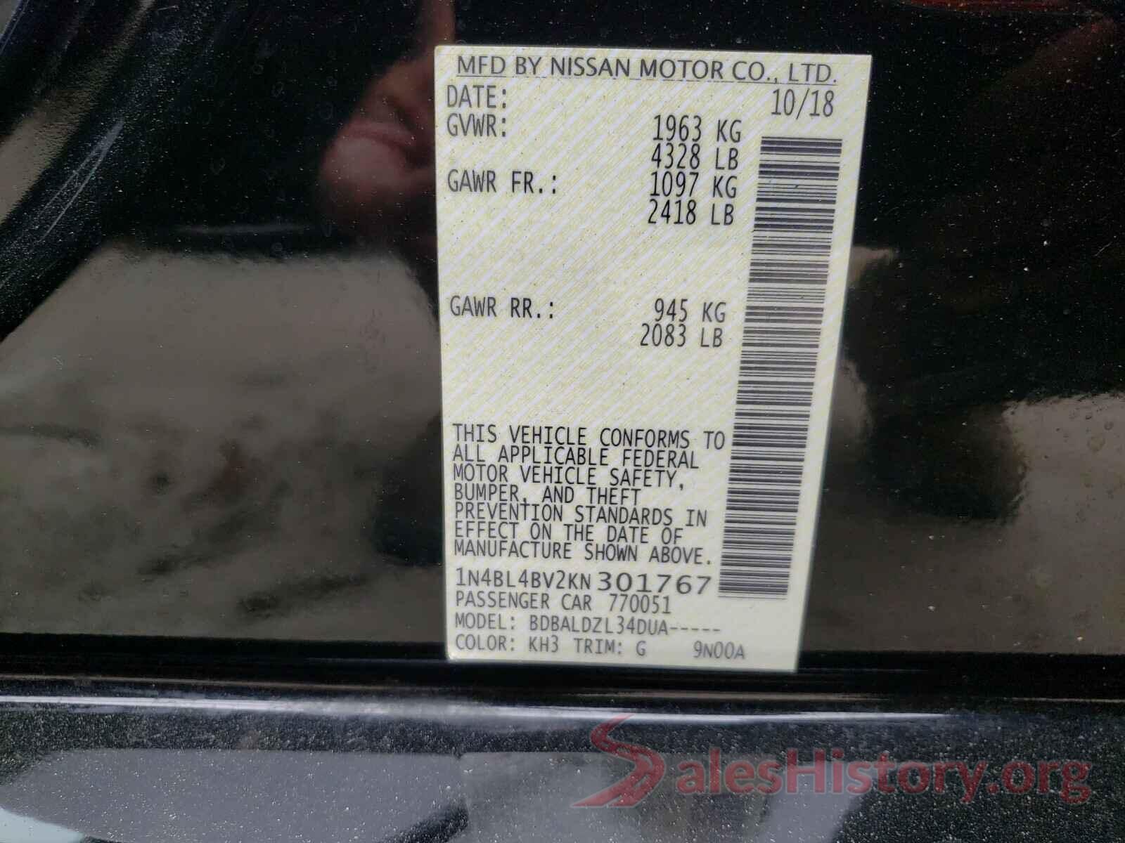 1N4BL4BV2KN301767 2019 NISSAN ALTIMA