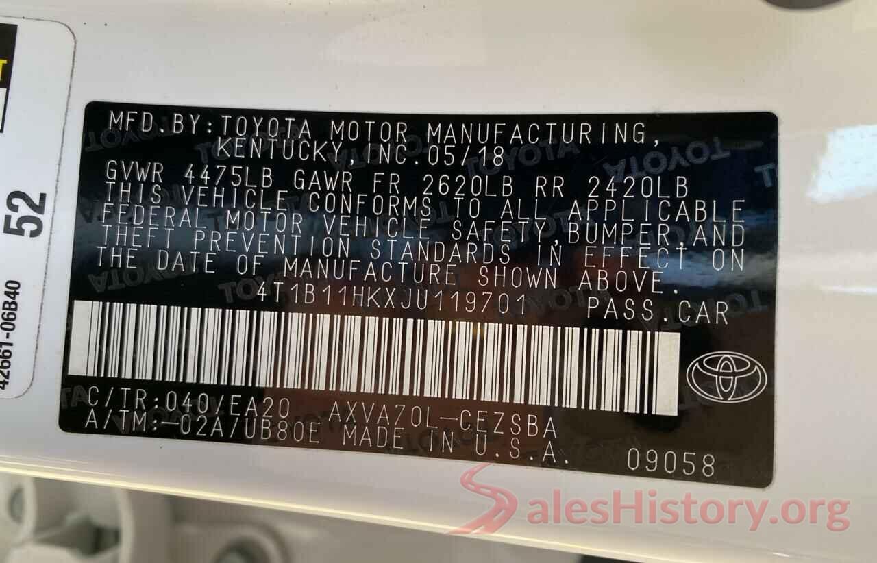 4T1B11HKXJU119701 2018 TOYOTA CAMRY