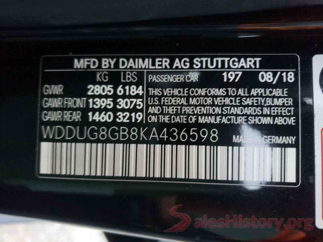 WDDUG8GB8KA436598 2019 MERCEDES-BENZ S-CLASS