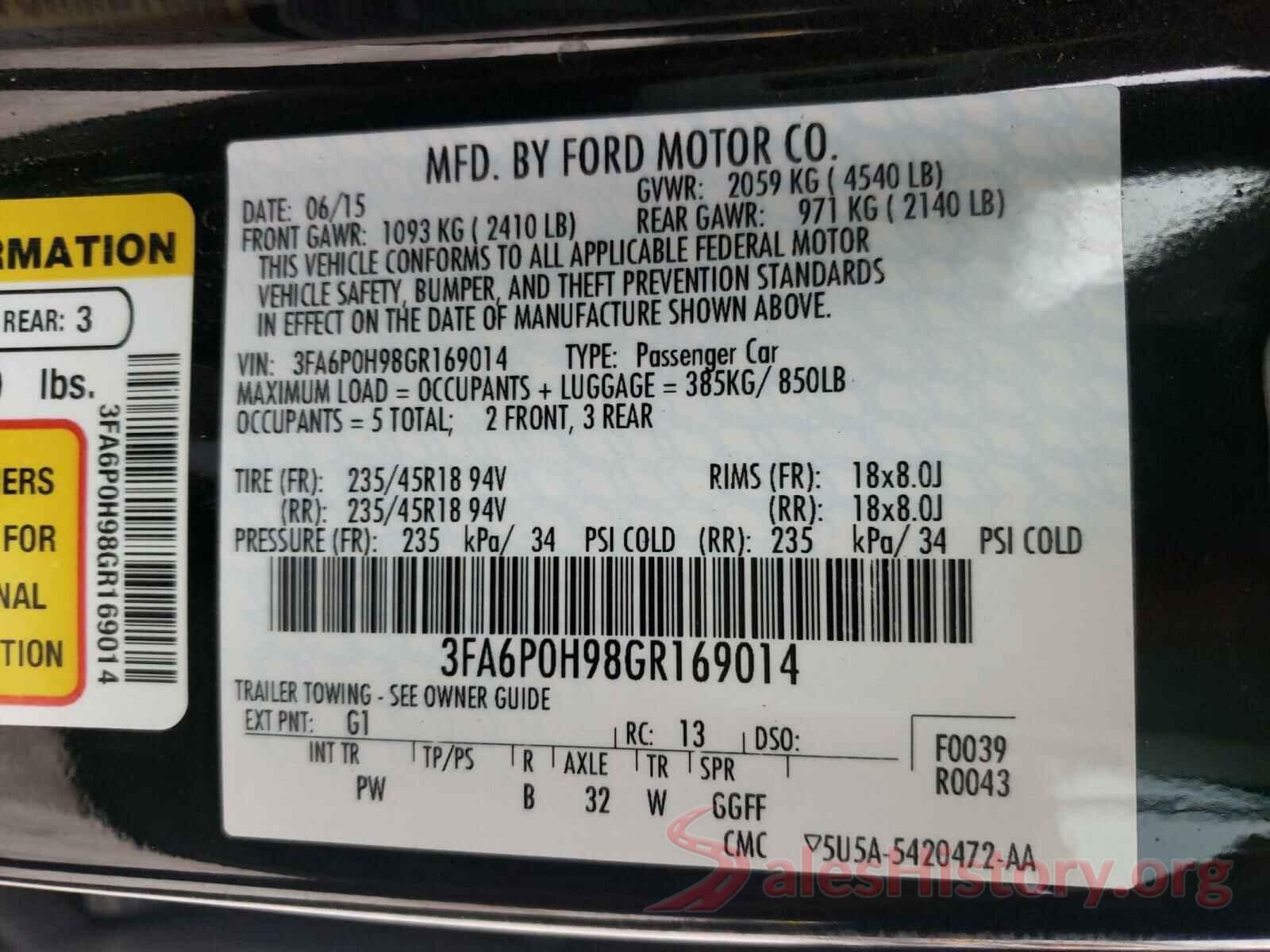 3FA6P0H98GR169014 2016 FORD FUSION