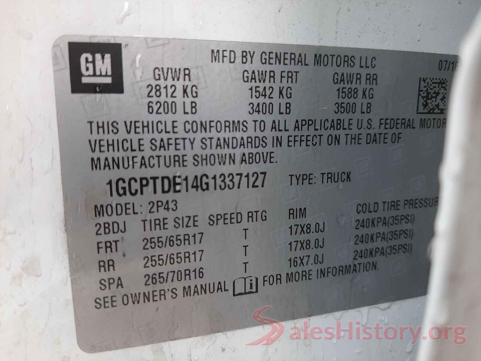 1GCPTDE14G1337127 2016 CHEVROLET COLORADO