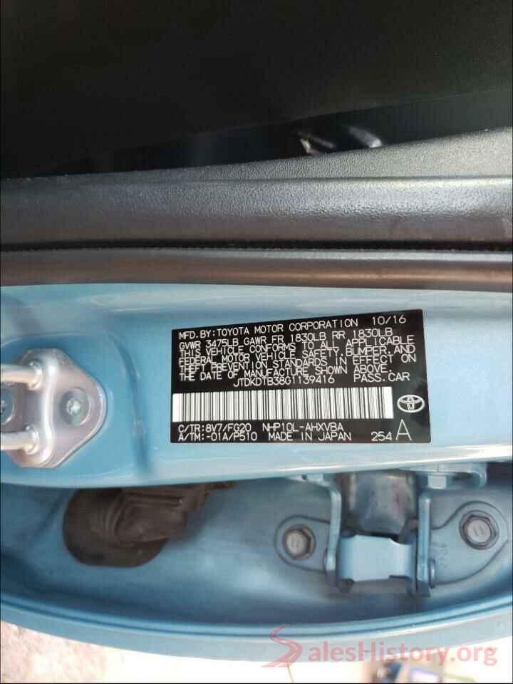 JTDKDTB38G1139416 2016 TOYOTA PRIUS