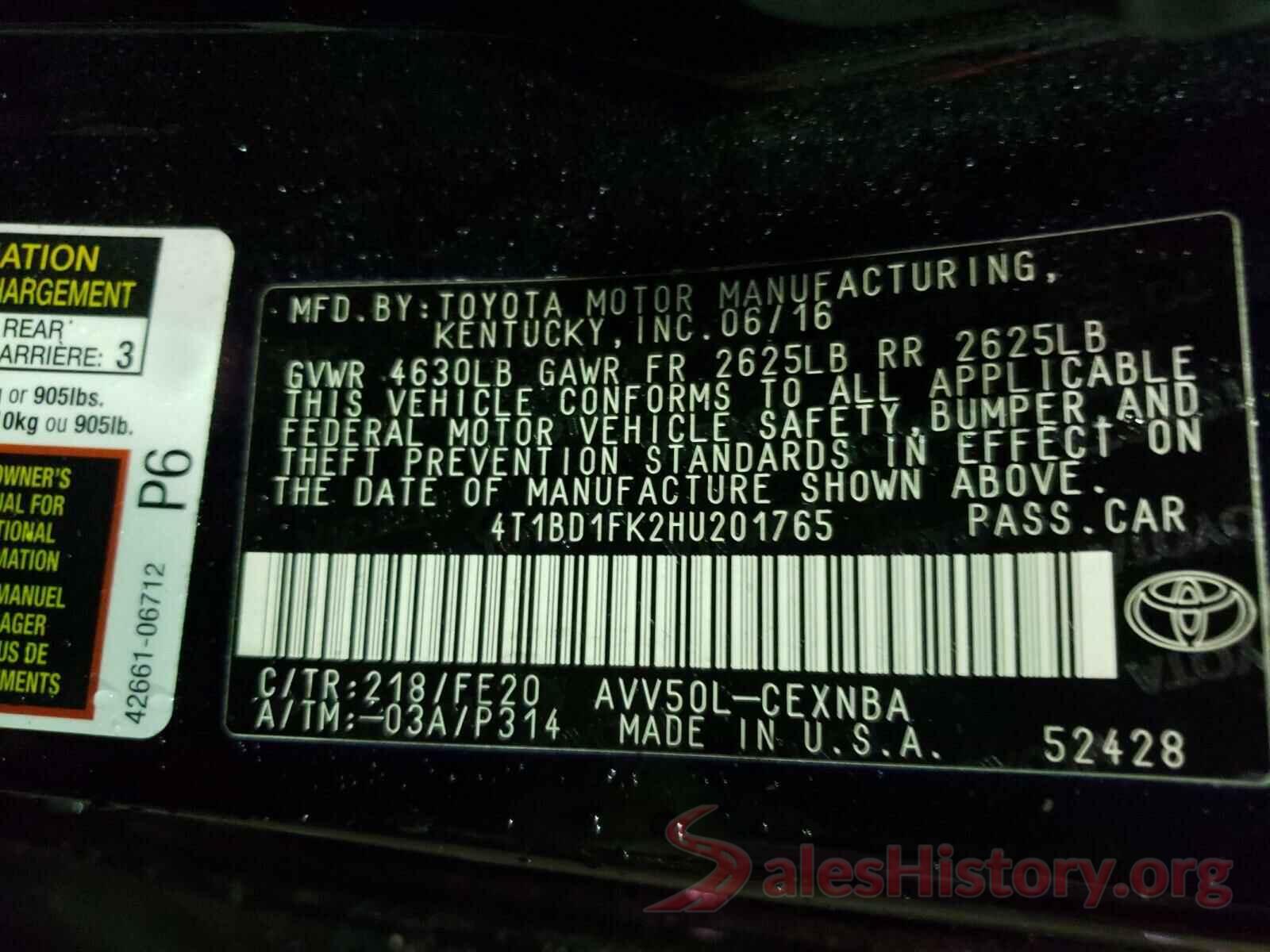 4T1BD1FK2HU201765 2017 TOYOTA CAMRY