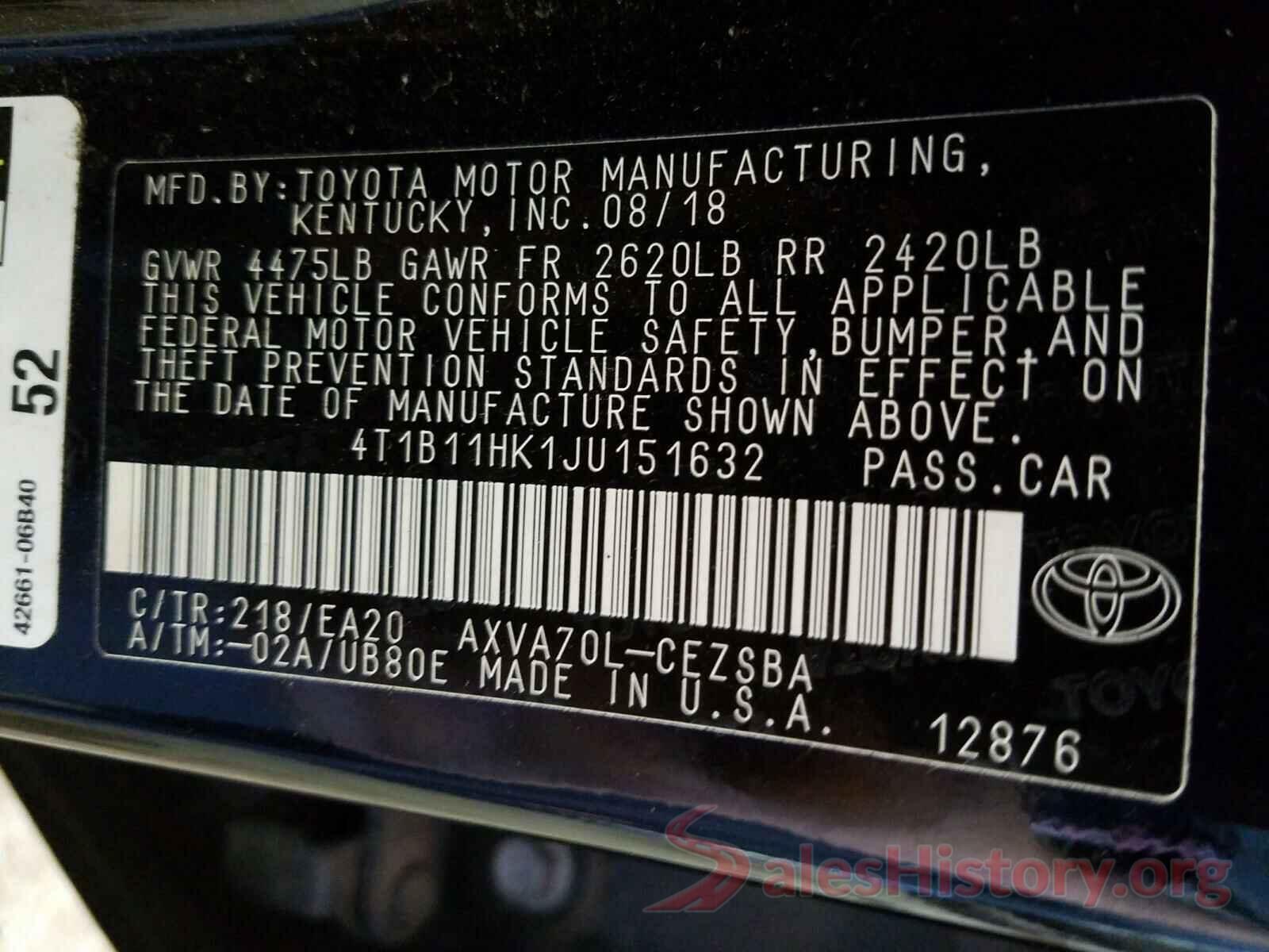 4T1B11HK1JU151632 2018 TOYOTA CAMRY