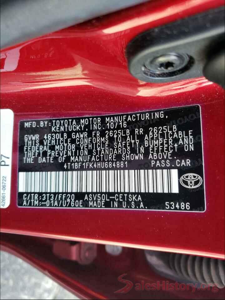 4T1BF1FK4HU684881 2017 TOYOTA CAMRY