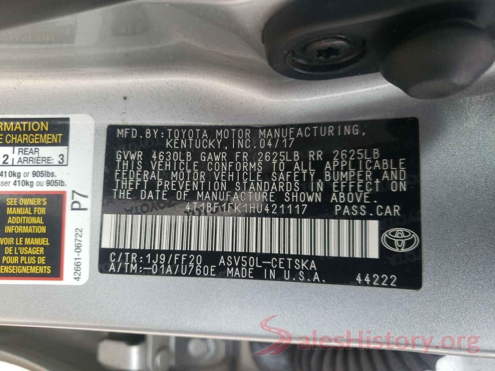 4T1BF1FK1HU421117 2017 TOYOTA CAMRY