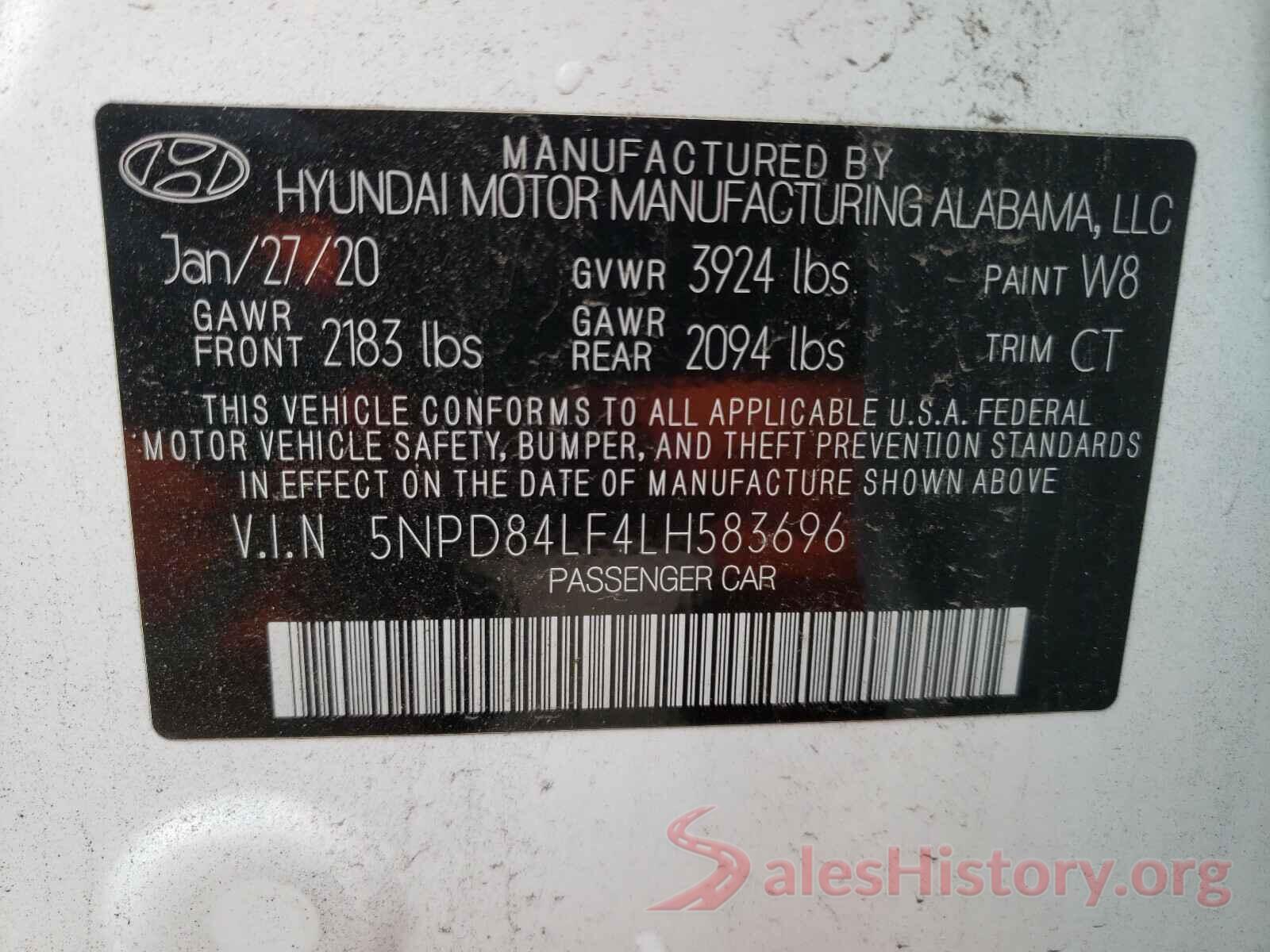 5NPD84LF4LH583696 2020 HYUNDAI ELANTRA