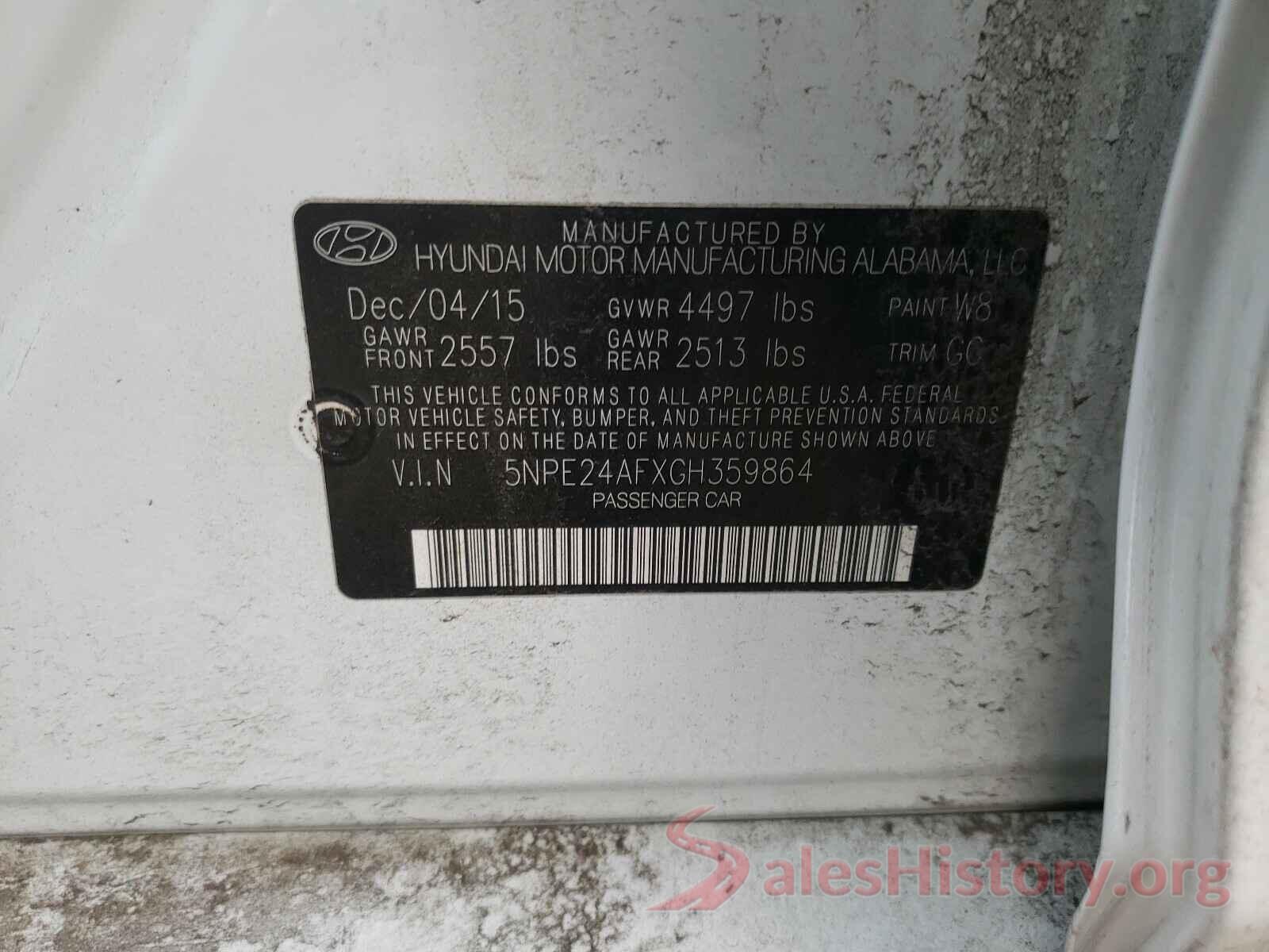 5NPE24AFXGH359864 2016 HYUNDAI SONATA