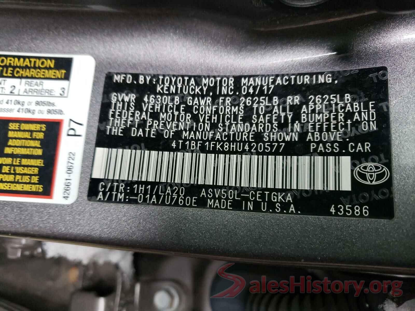 4T1BF1FK8HU420577 2017 TOYOTA CAMRY