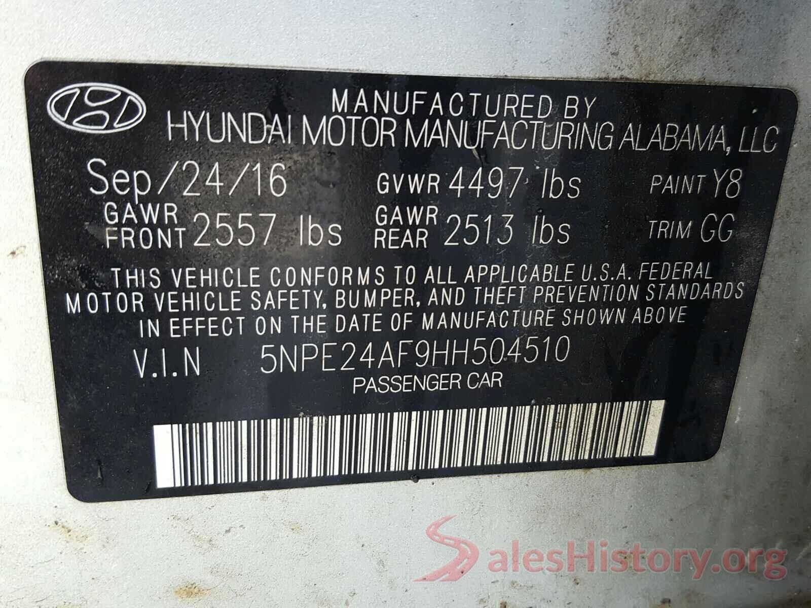 5NPE24AF9HH504510 2017 HYUNDAI SONATA