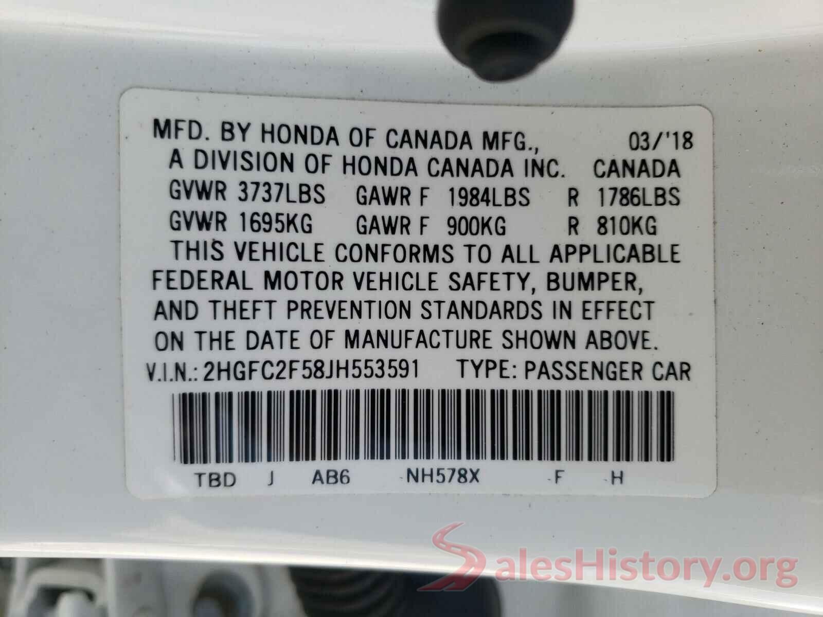 2HGFC2F58JH553591 2018 HONDA CIVIC