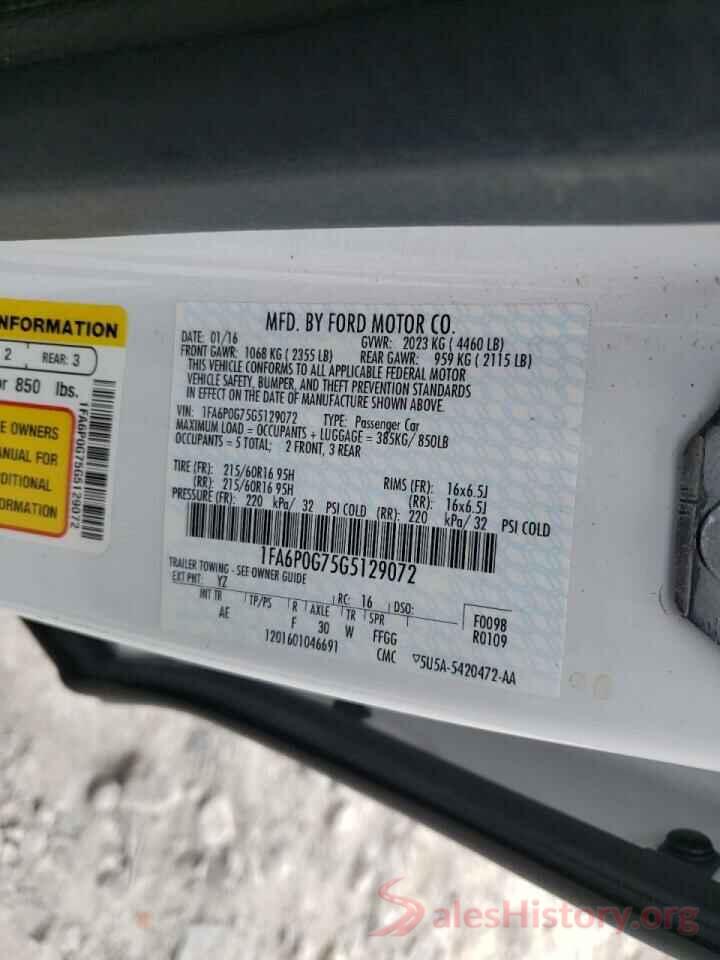 1FA6P0G75G5129072 2016 FORD FUSION