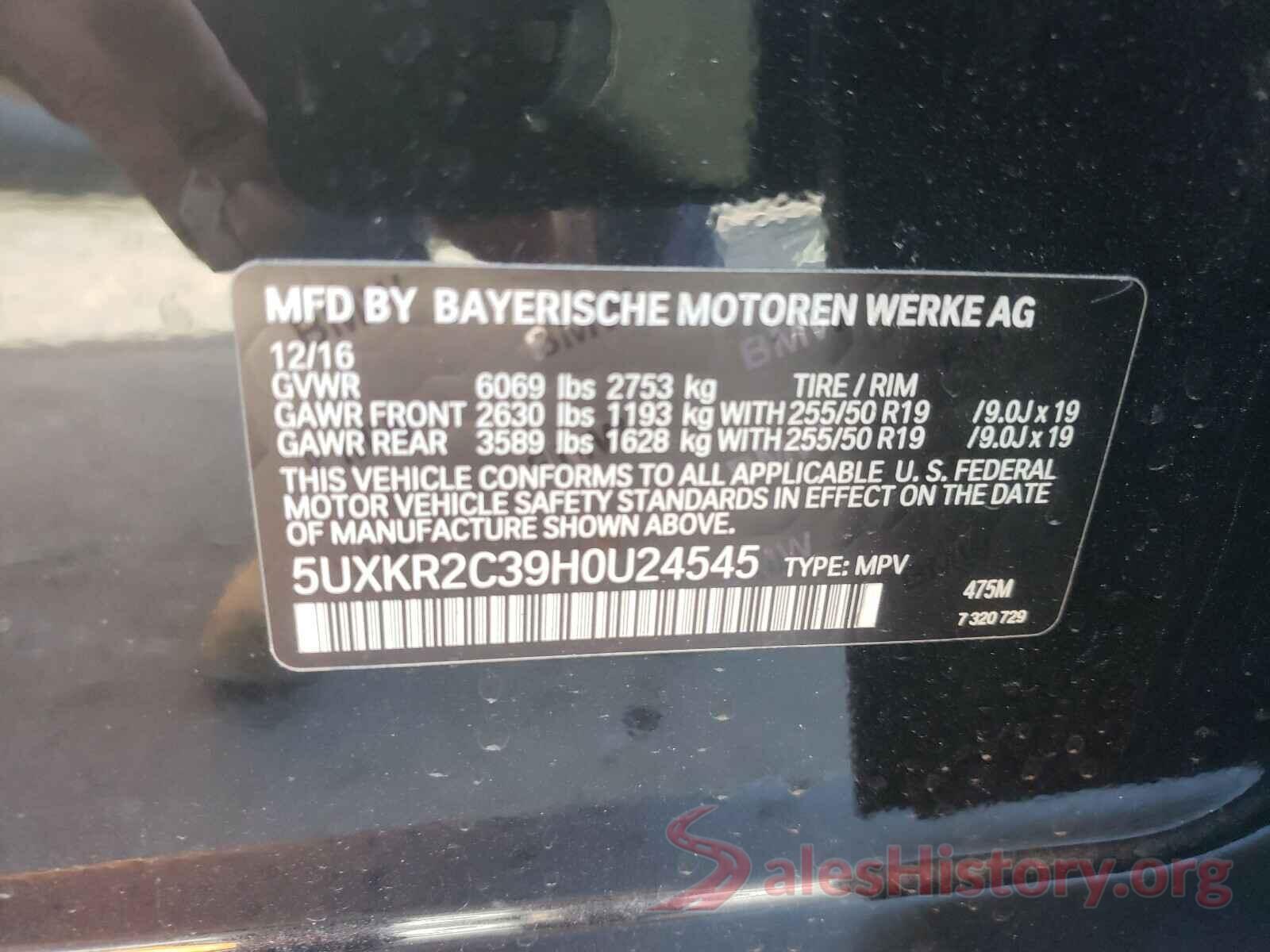 5UXKR2C39H0U24545 2017 BMW X5