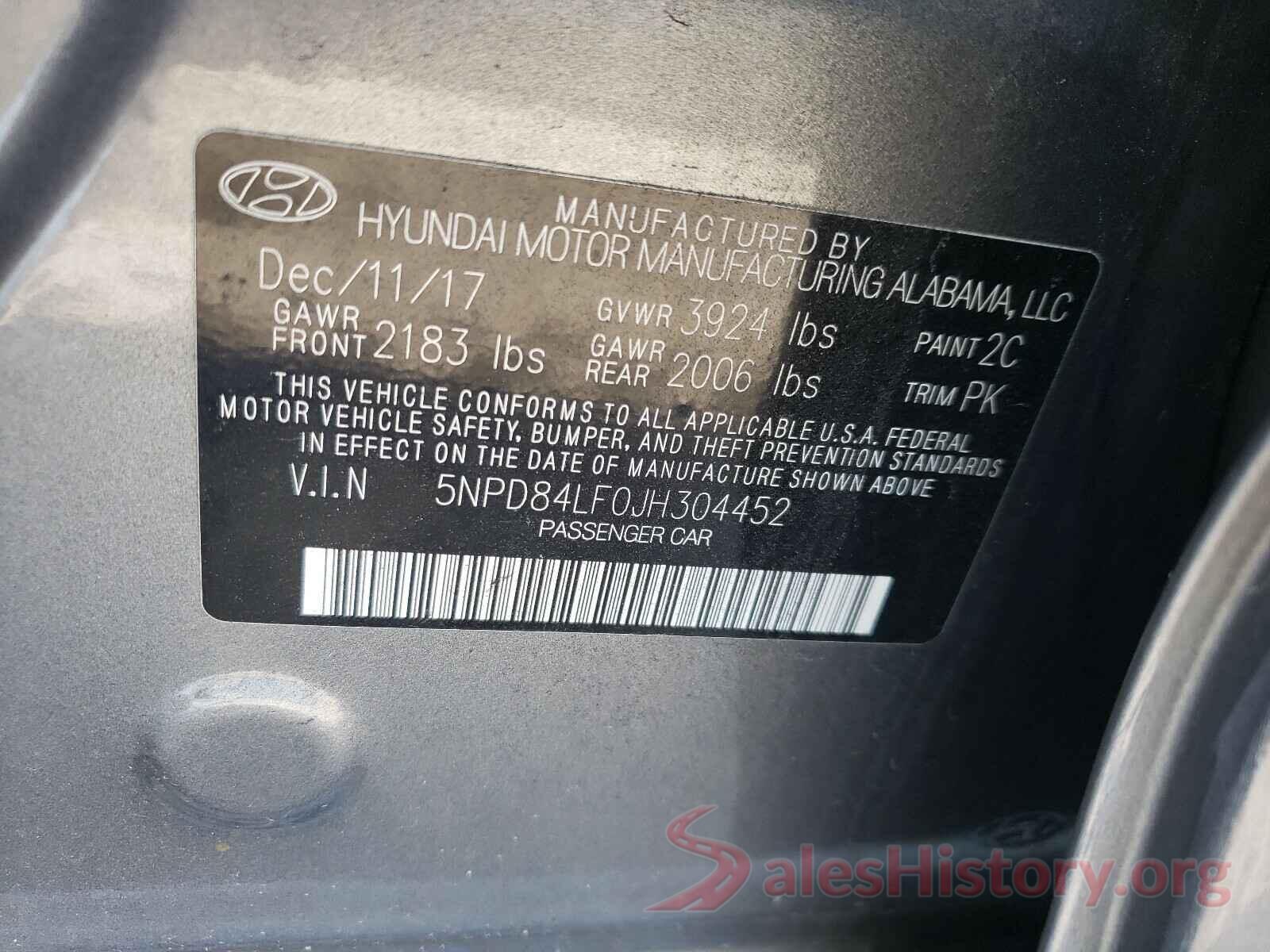 5NPD84LF0JH304452 2018 HYUNDAI ELANTRA