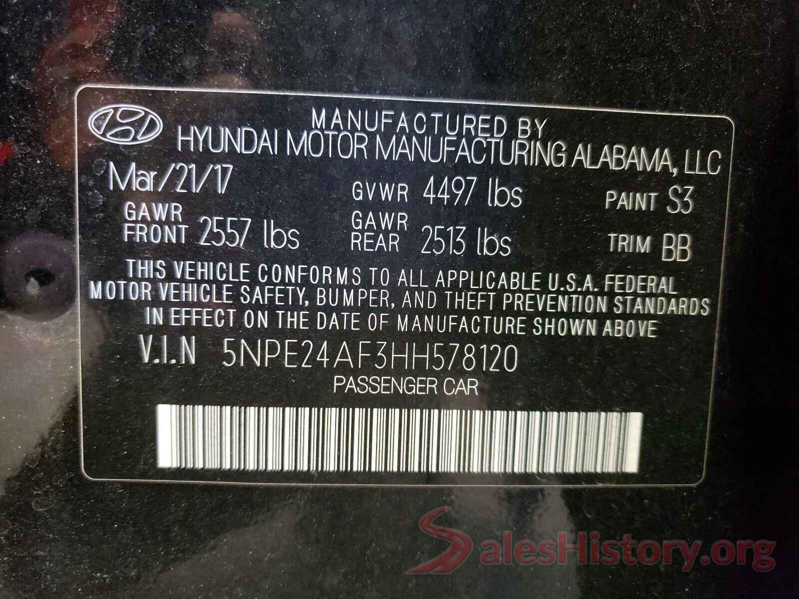 5NPE24AF3HH578120 2017 HYUNDAI SONATA