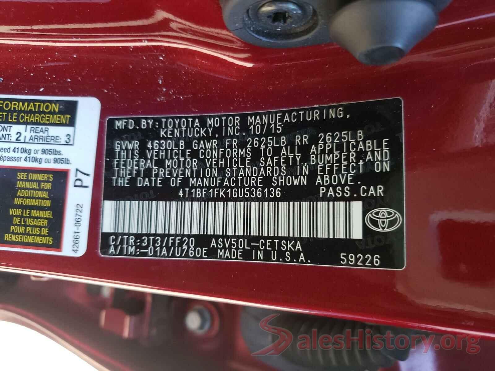 4T1BF1FK1GU536136 2016 TOYOTA CAMRY