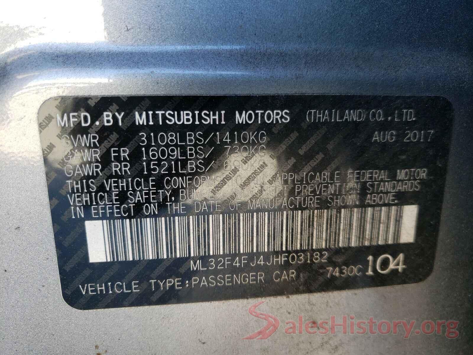 ML32F4FJ4JHF03182 2018 MITSUBISHI MIRAGE