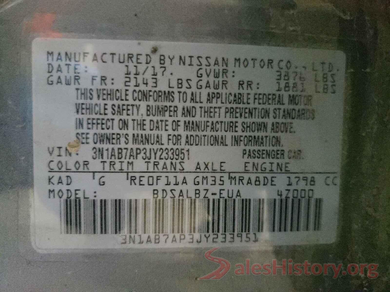 3N1AB7AP3JY233951 2018 NISSAN SENTRA