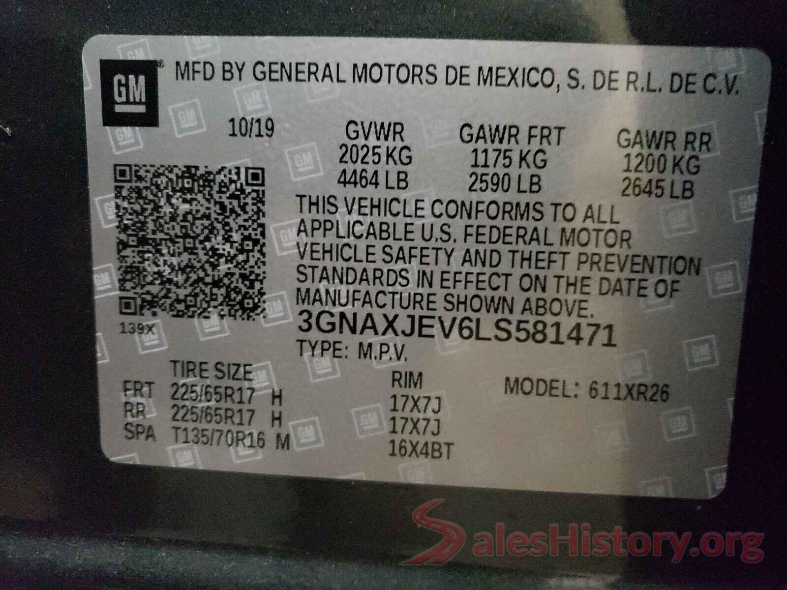 3GNAXJEV6LS581471 2020 CHEVROLET EQUINOX