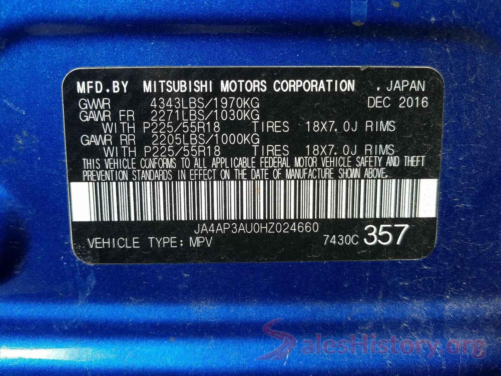 JA4AP3AU0HZ024660 2017 MITSUBISHI OUTLANDER