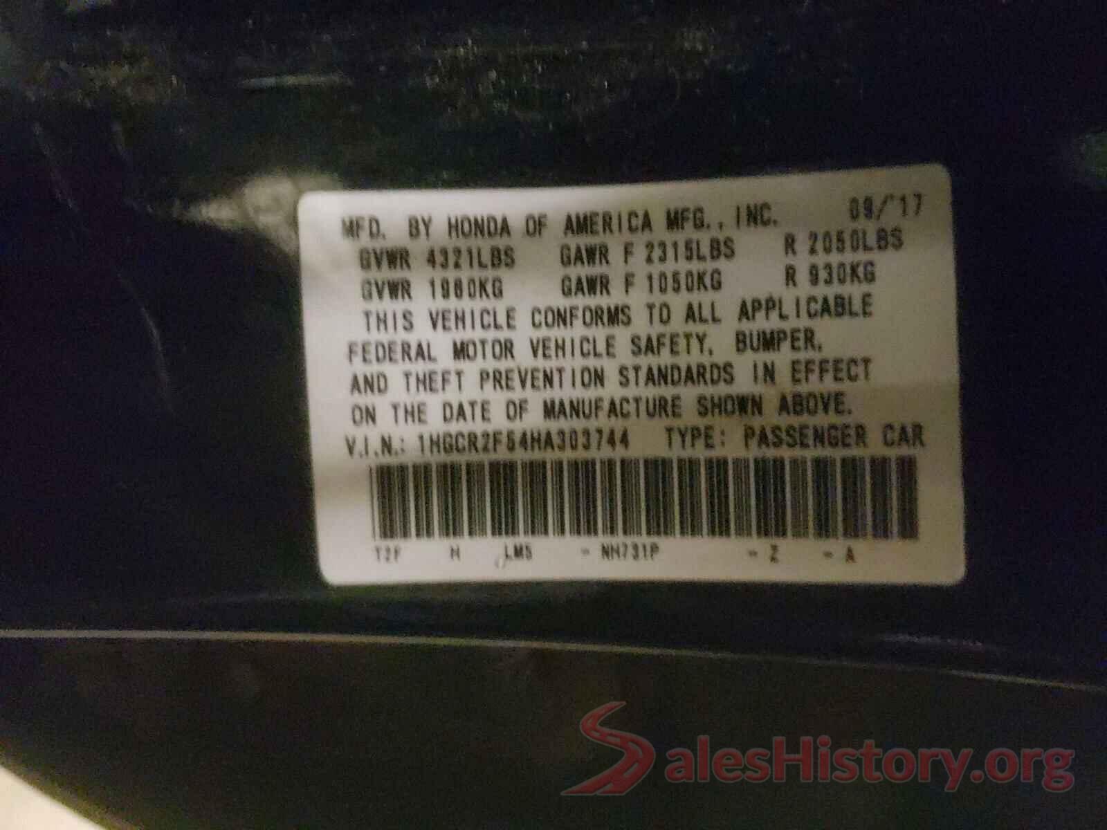 1HGCR2F54HA303744 2017 HONDA ACCORD