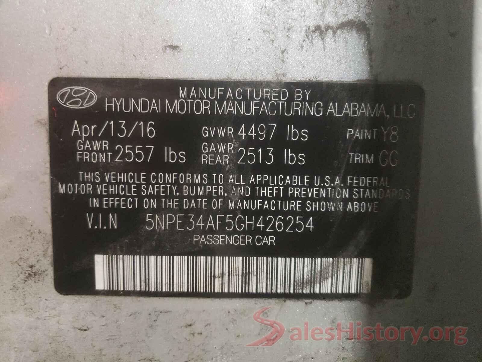 5NPE34AF5GH426254 2016 HYUNDAI SONATA