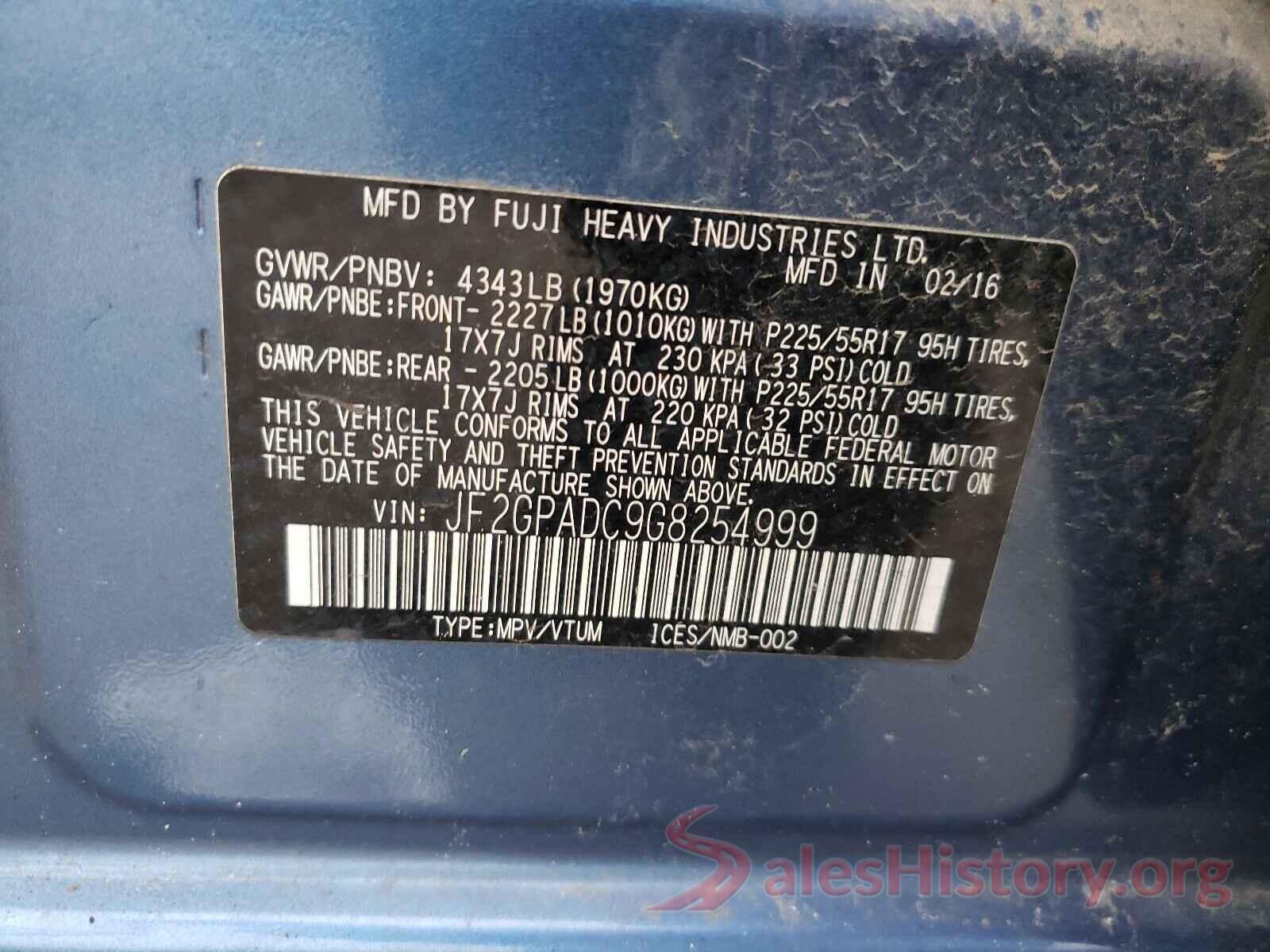 JF2GPADC9G8254999 2016 SUBARU CROSSTREK