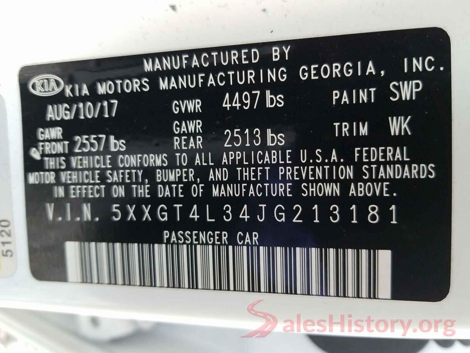 5XXGT4L34JG213181 2018 KIA OPTIMA