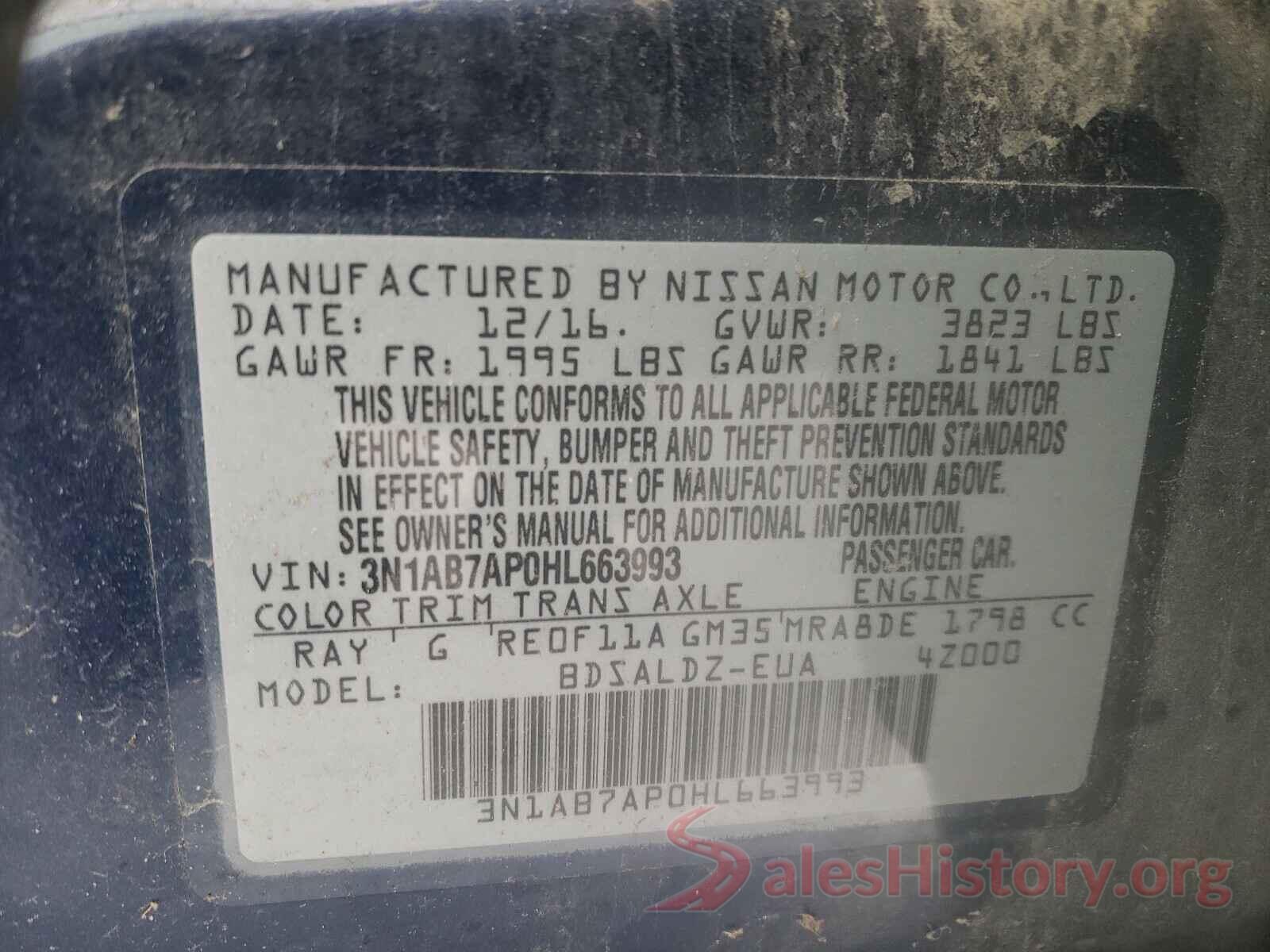 3N1AB7AP0HL663993 2017 NISSAN SENTRA