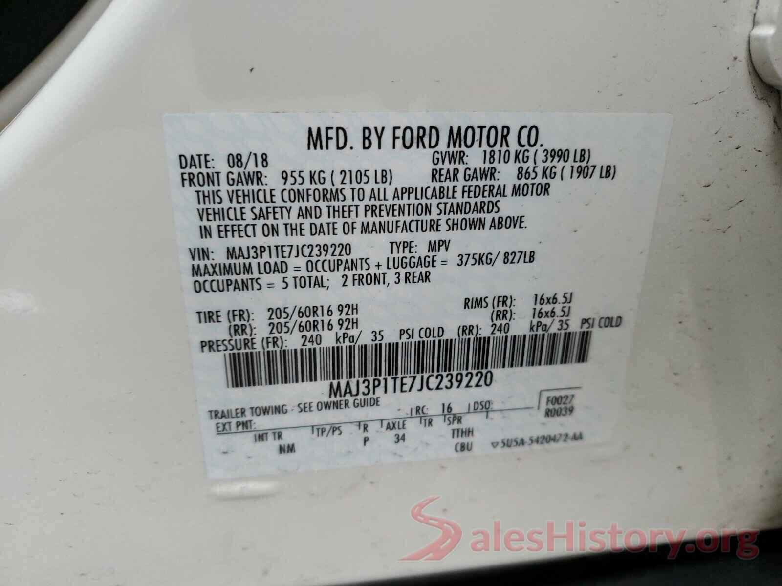 MAJ3P1TE7JC239220 2018 FORD ALL OTHER