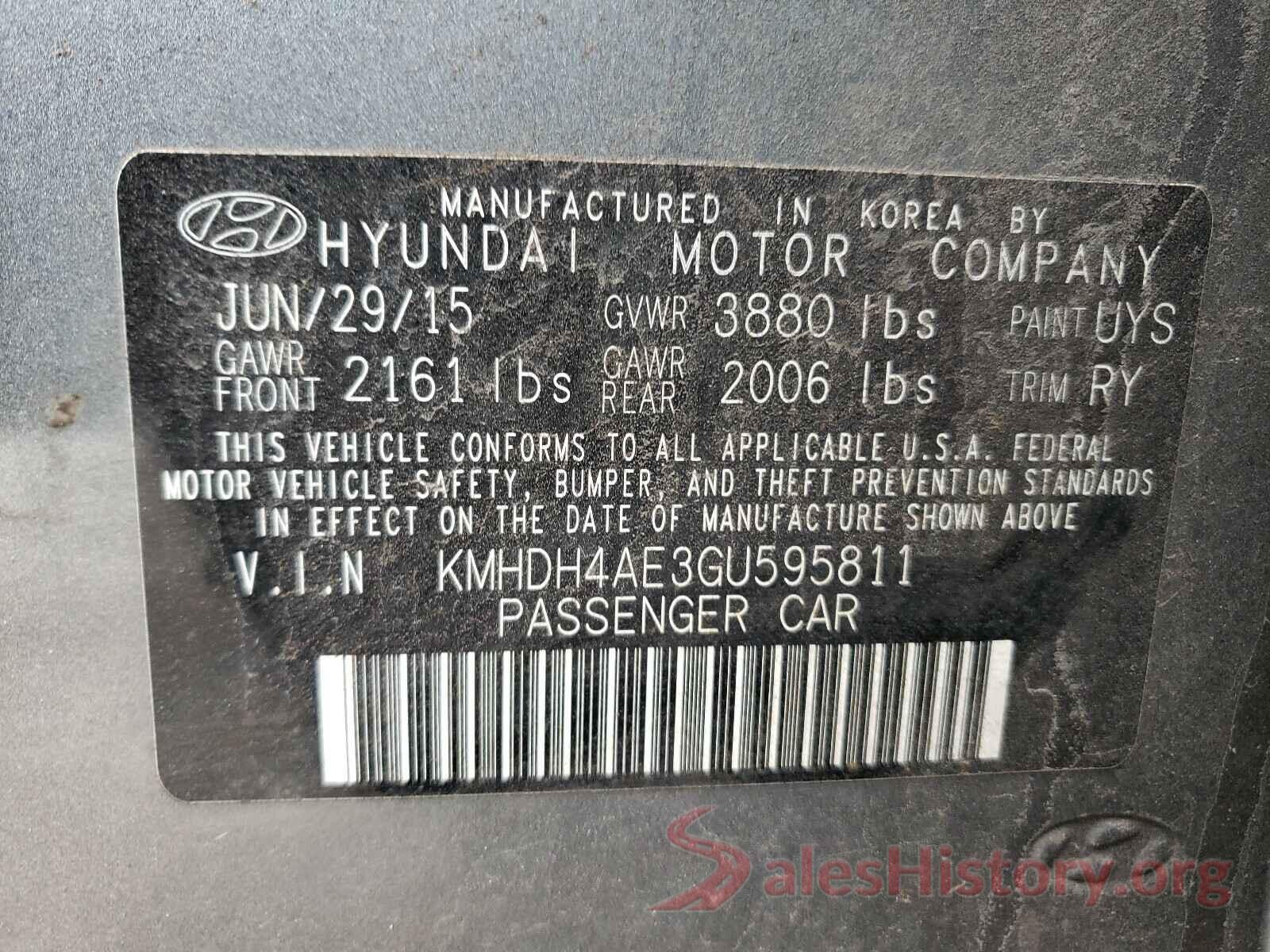 KMHDH4AE3GU595811 2016 HYUNDAI ELANTRA