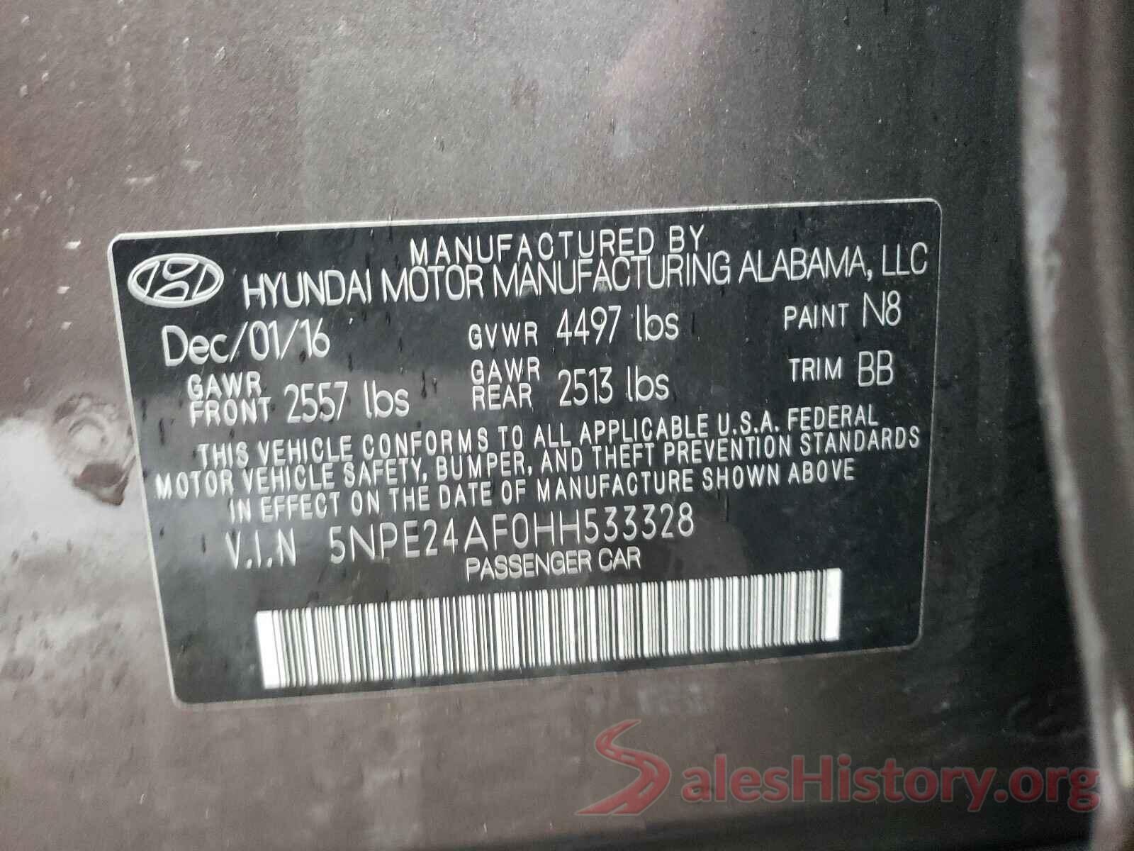 5NPE24AF0HH533328 2017 HYUNDAI SONATA