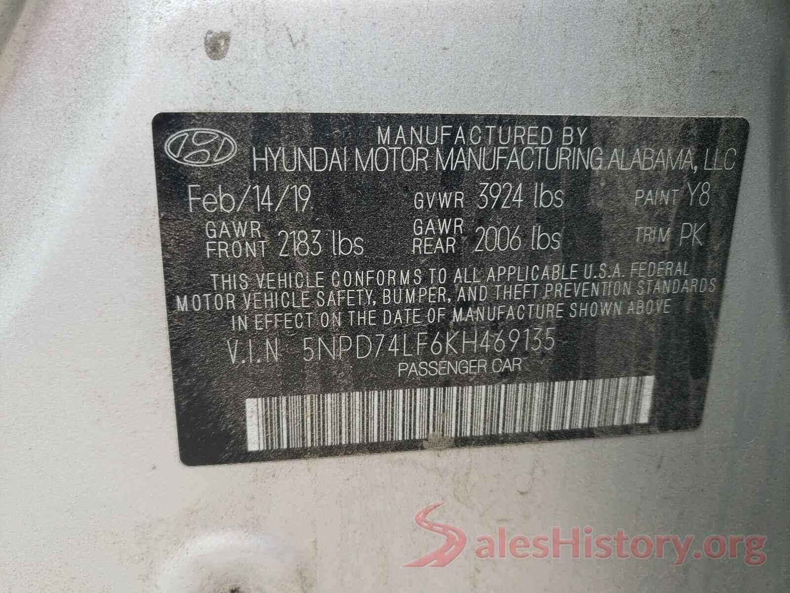 5NPD74LF6KH469135 2019 HYUNDAI ELANTRA