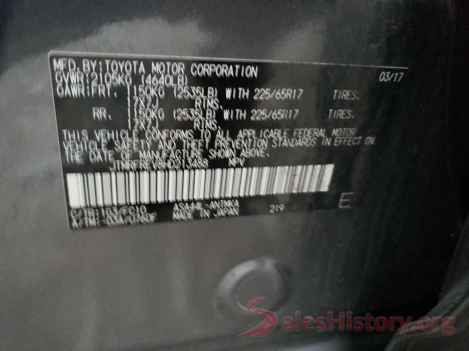 JTMRFREV8HD213488 2017 TOYOTA RAV4