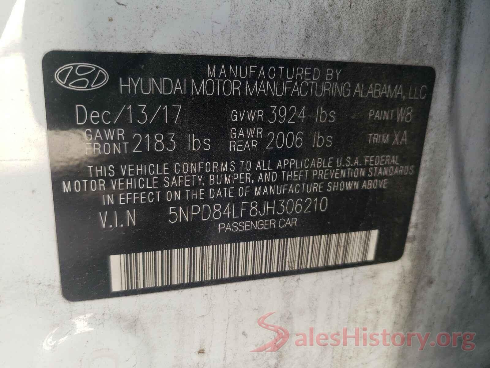 5NPD84LF8JH306210 2018 HYUNDAI ELANTRA