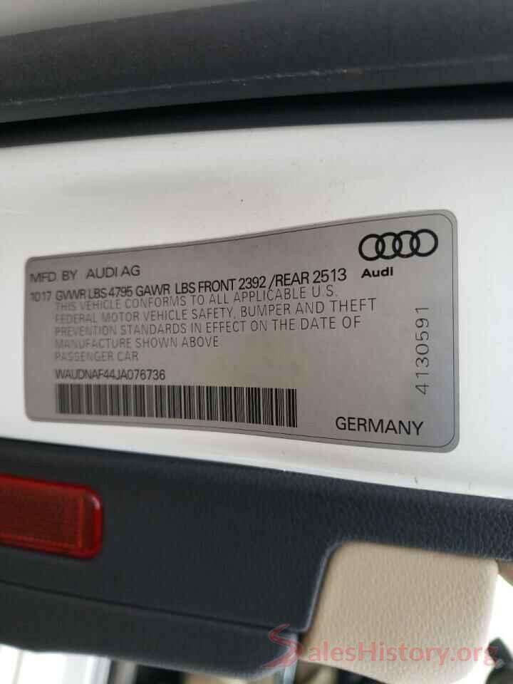 WAUDNAF44JA076736 2018 AUDI A4