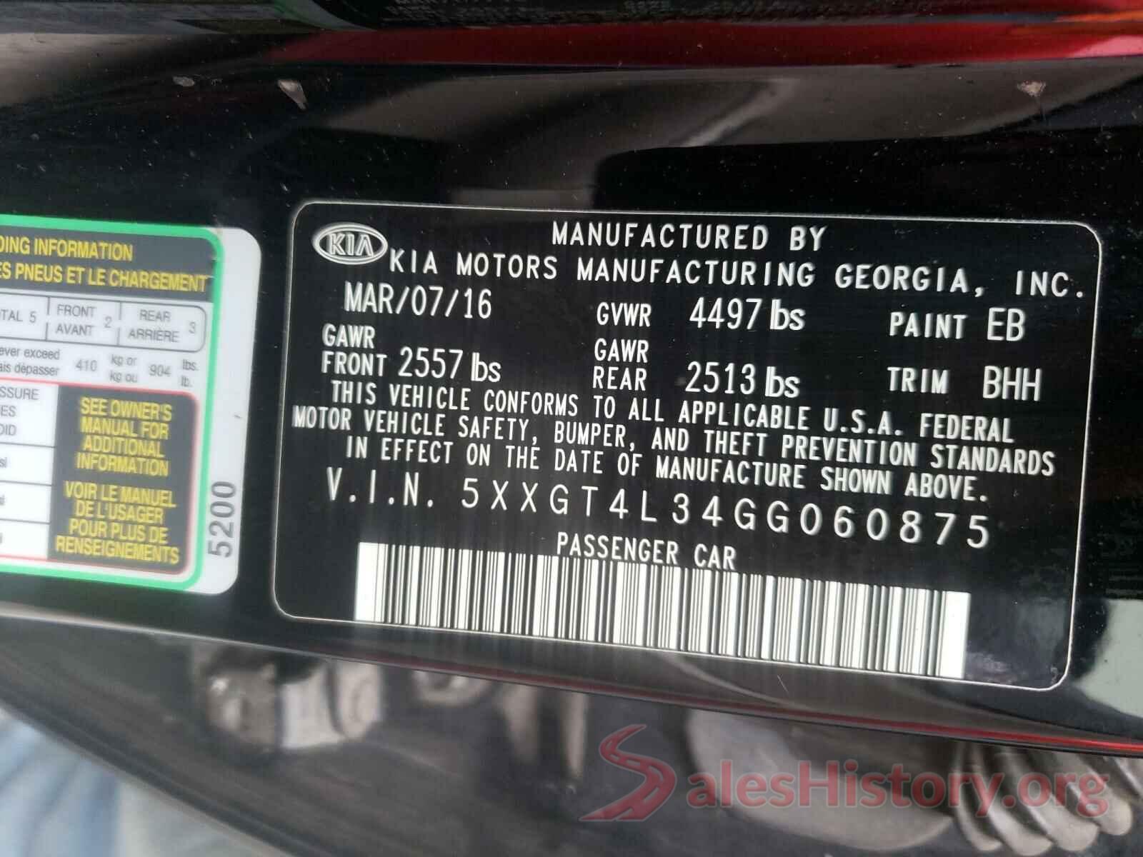 5XXGT4L34GG060875 2016 KIA OPTIMA