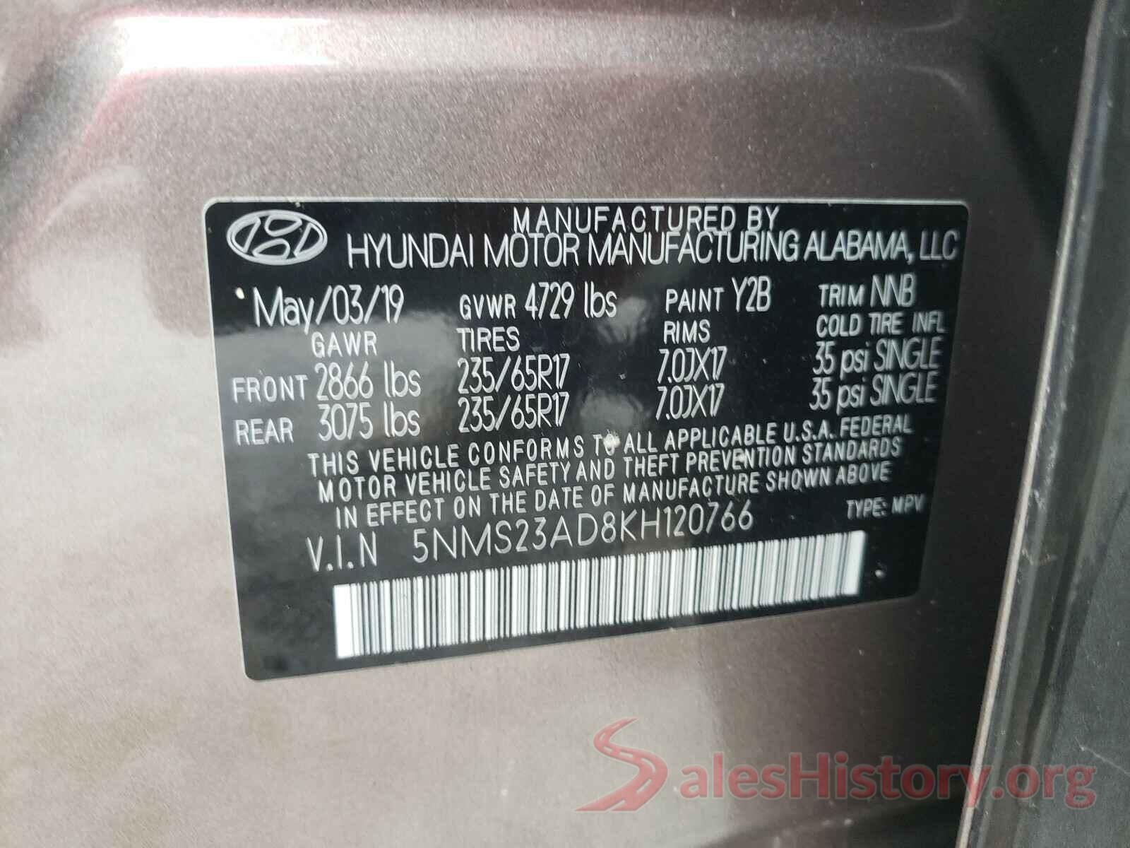 5NMS23AD8KH120766 2019 HYUNDAI SANTA FE