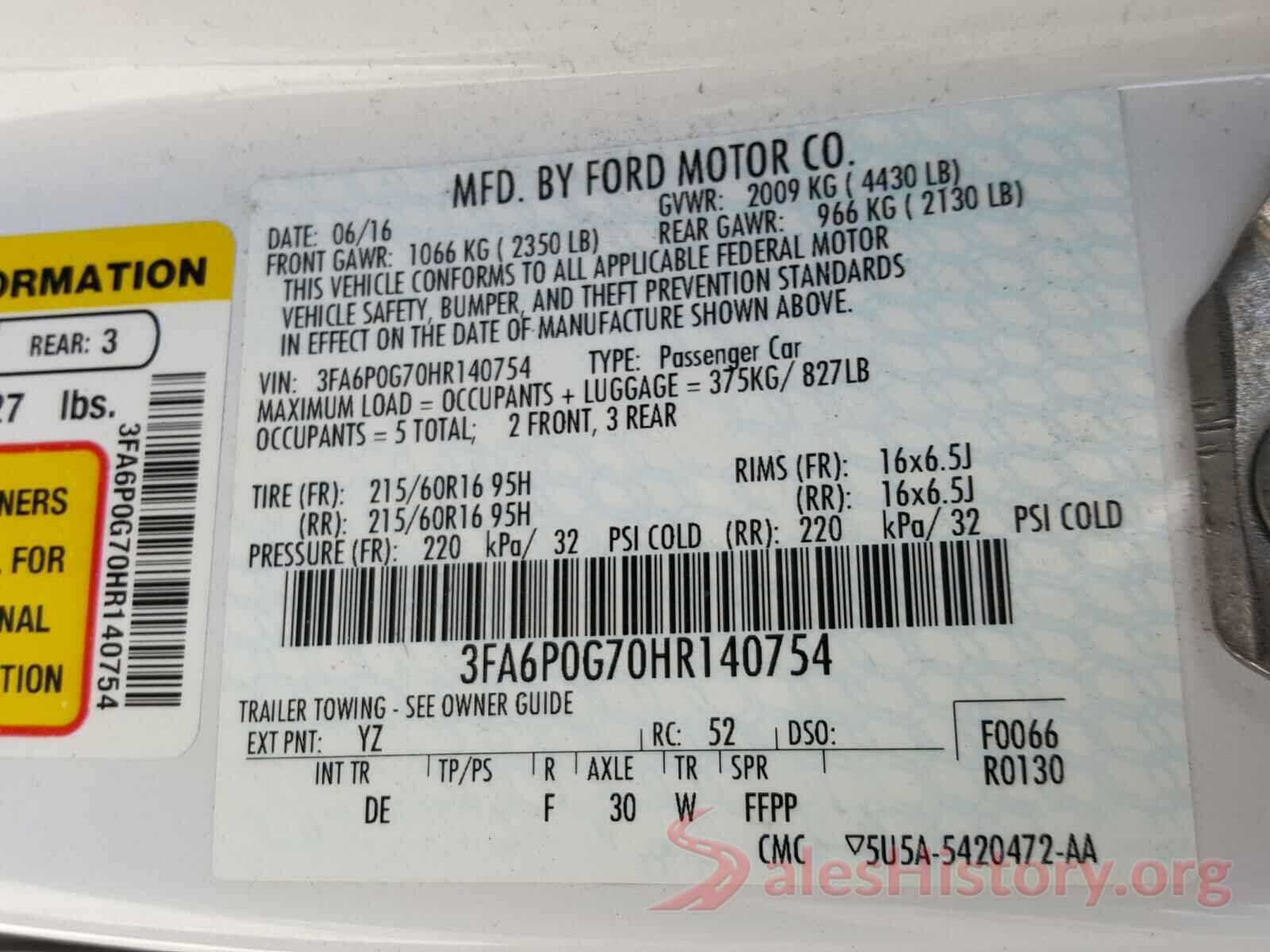 3FA6P0G70HR140754 2017 FORD FUSION