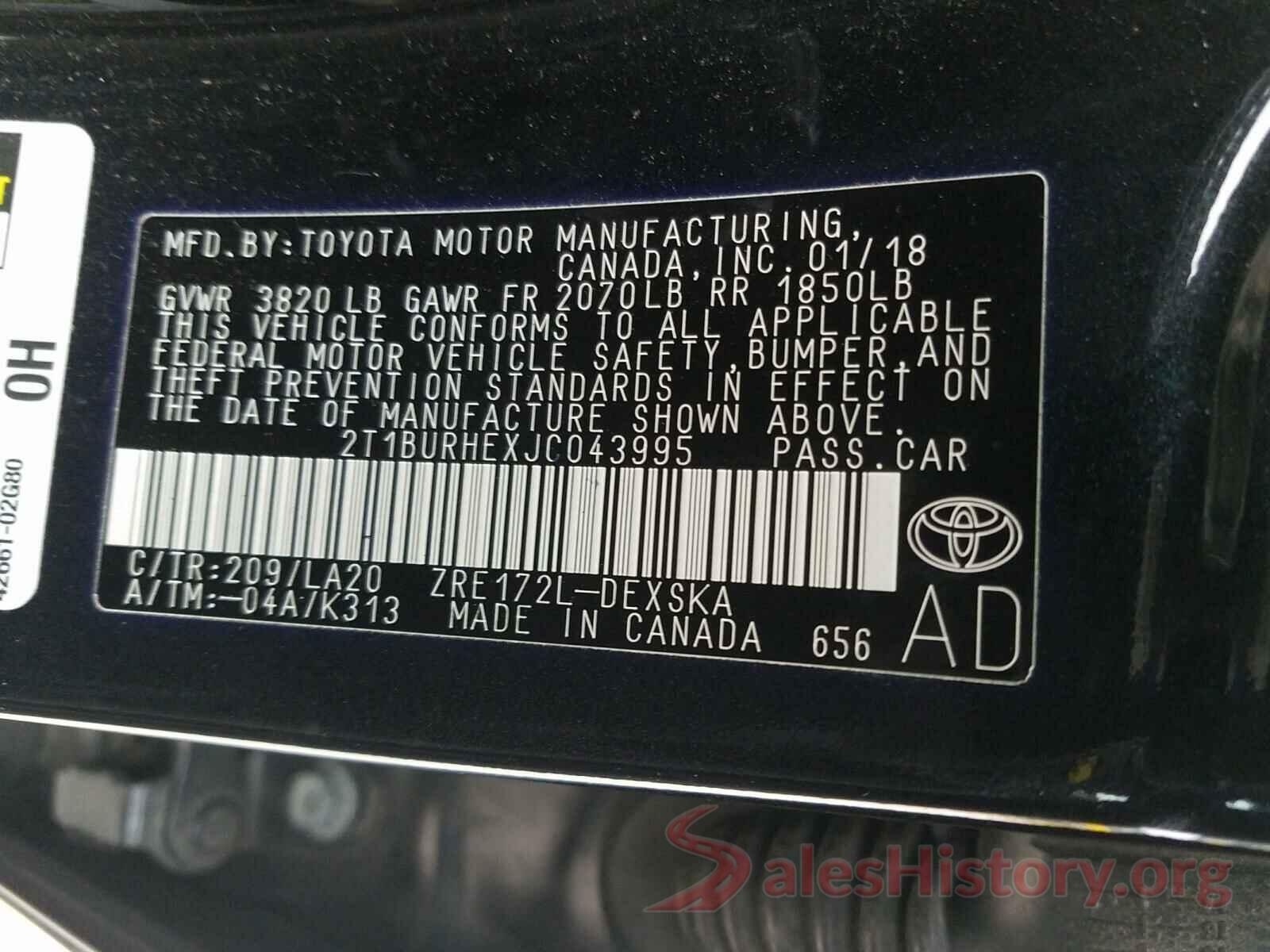 2T1BURHEXJC043995 2018 TOYOTA COROLLA