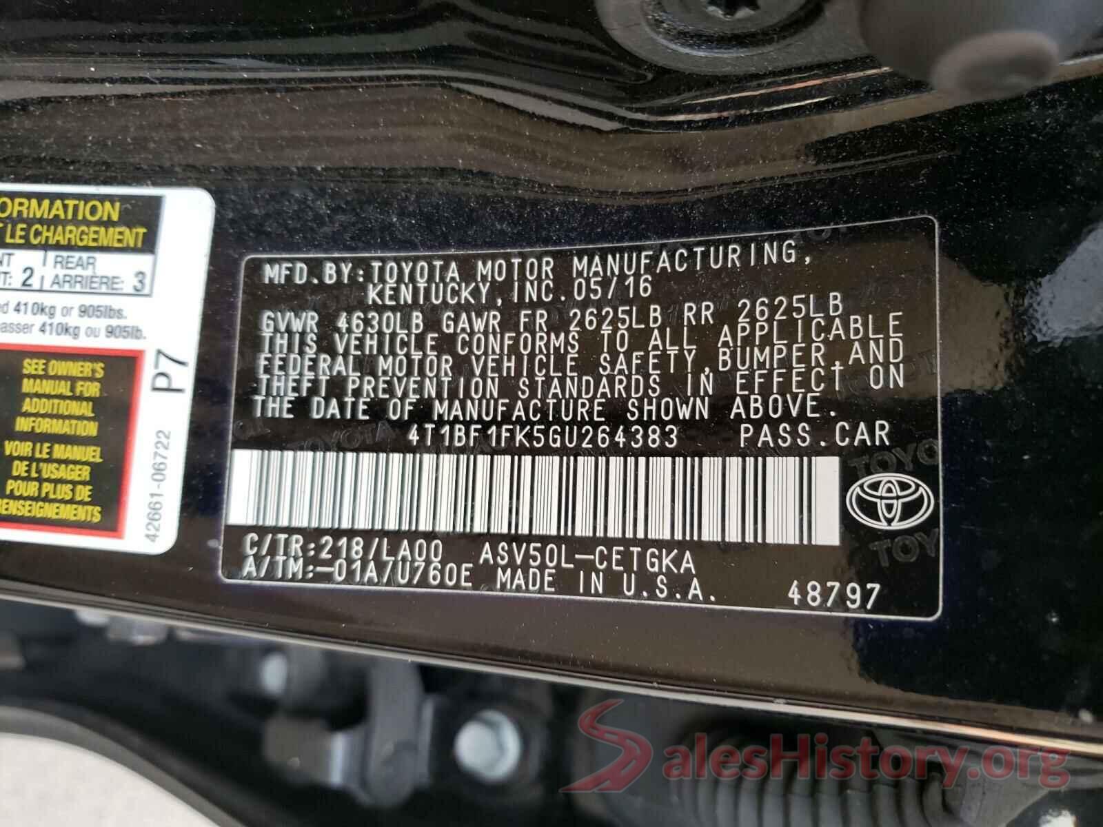 4T1BF1FK5GU264383 2016 TOYOTA CAMRY