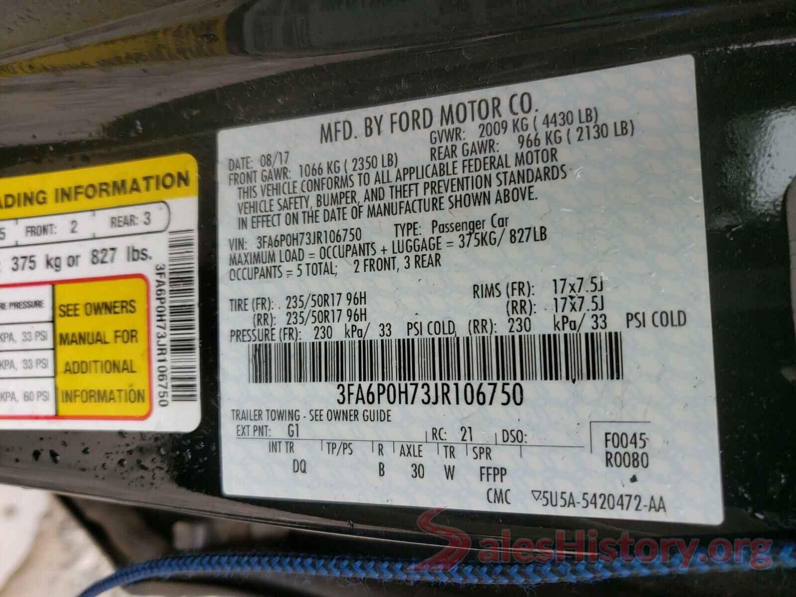 3FA6P0H73JR106750 2018 FORD FUSION