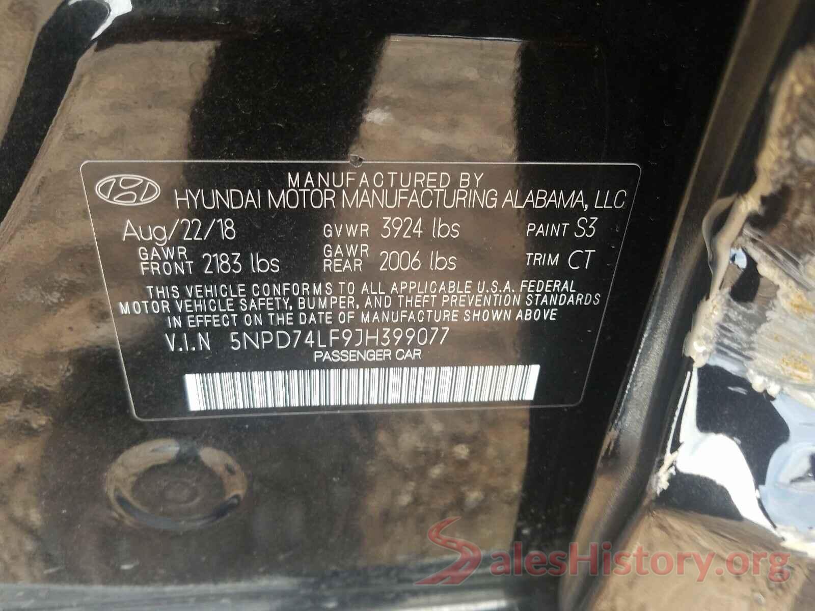 5NPD74LF9JH399077 2018 HYUNDAI ELANTRA