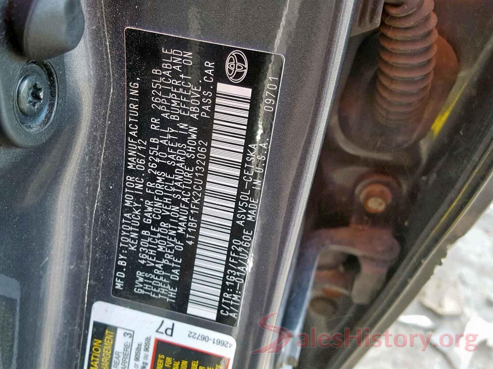 4T1BF1FK2CU132062 2012 TOYOTA CAMRY BASE