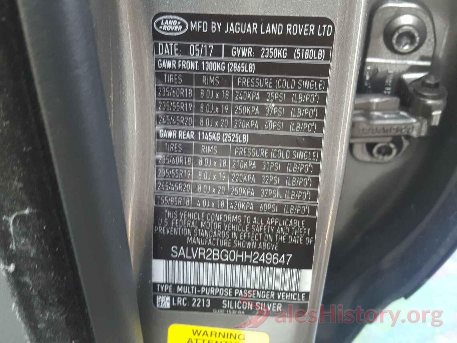 SALVR2BG0HH249647 2017 LAND ROVER RANGEROVER