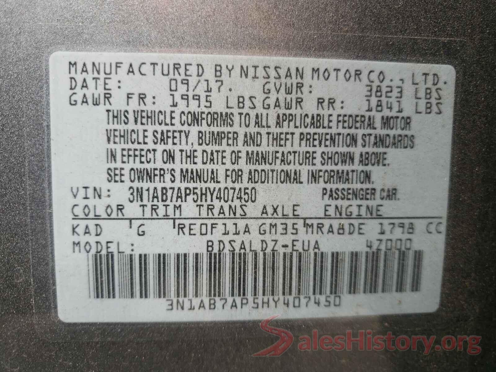 3N1AB7AP5HY407450 2017 NISSAN SENTRA