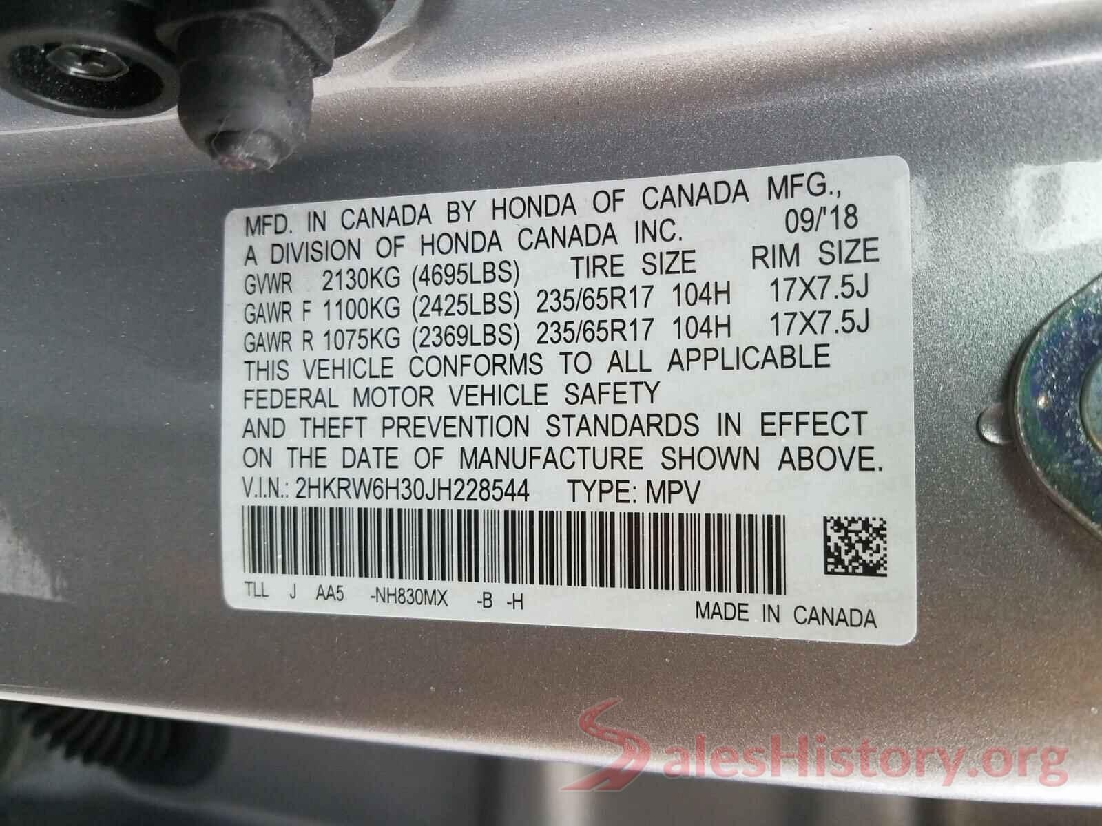 2HKRW6H30JH228544 2018 HONDA CRV