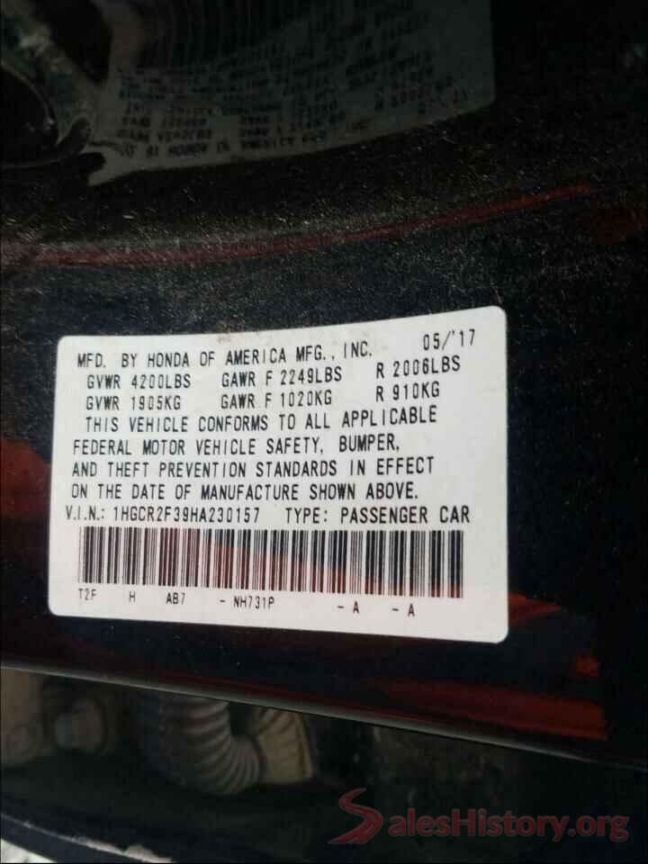 1HGCR2F39HA230157 2017 HONDA ACCORD